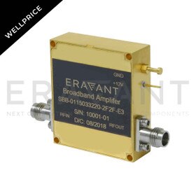 Broadband Amplifier, Wellprice, 0.01 to 40 GHz, 32 dB Gain, +18 dBm P1dB, 6.0 dB Noise Figure, 2.4 mm (F)