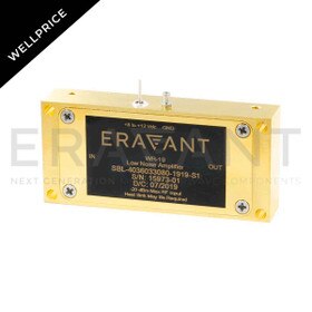 U-Band Power Amplifier, Wellprice, 36 to 57 GHz, 30 dB Gain, +18 dBm P1dB, Right Angle WR-19 Waveguide