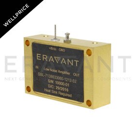 V-Band Low Noise Amplifier, Wellprice, 50 to 68 GHz, 35 dB Gain, 4.0 dB Noise Figure, Right Angle WR-15 Waveguide