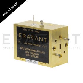 V-Band Low Noise Amplifier, Wellprice, 50 to 72 GHz, 28 dB Gain, 5.0 dB Noise Figure, In-line WR-15 Waveguide