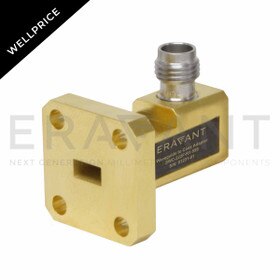 WR-22 Waveguide to Coax Adapter, Wellprice, WR-22 Waveguide to 2.4 mm (F), Right Angle, Non-Standard UG-599/U-M Square Flange